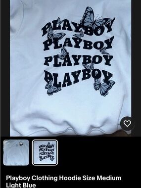 PLAYBOY Light Blue Hoodie with Black Butterfly Logo